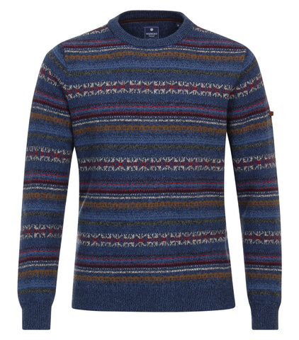 Redmond Pullover met print blauw 10% wol