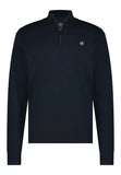 BlueFields effen fijngebreide pullover met sportzip donkerblauw