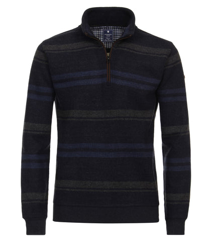 Redmond Pullover met rits & streep blauw