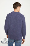 Fisherman pullover met ronde hals 100 % wol blauw/paars