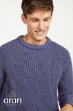 Fisherman pullover met ronde hals 100 % wol blauw/paars